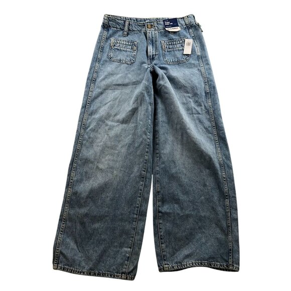 NWT Old Navy Womens Jeans Size 0 High Rise Wide Leg Baggy Drapey Denim Blue - Picture 1 of 16